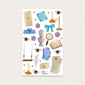 Feuille d'autocollants « La détective littéraire  » Collection « Elégance royale »  pour bullet journal, scrapbooking, art journal, carterie