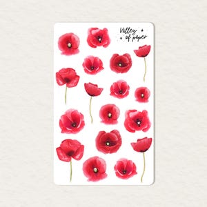 Feuille d'autocollants « Coquelicots » pour bullet journal, scrapbooking, art journal, carterie