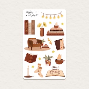 Feuille d'autocollants « Lecture cocooning » pour bullet journal, scrapbooking, art journal, carterie
