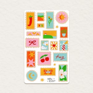 Planche d'autocollants « Timbres imaginaires », faux timbres pour snailmail, correspondance, bullet journal