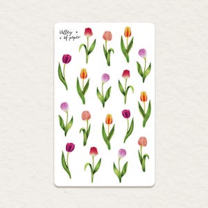 Hoja de pegatinas "Campos de tulipanes" para bullet journal, scrapbooking, diario artístico y creación de tarjetas.
