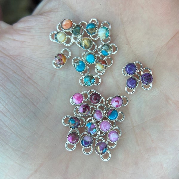 4mm Spiny Oyster Mix, Pink Dahlia, or Mohave Purple turquoise connector.