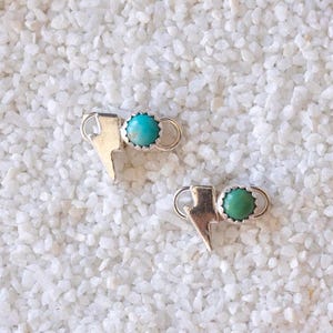 2 Sterling Silver Lightning Bolt W/ Turquoise Connectors, Permanent Jewelry, Western Connectors, Charms