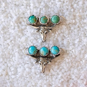 2 Sterling Silver Steer W/ Genuine Kingman Turquoise Connectors, Permanent Jewelry Connector, Western Connectors