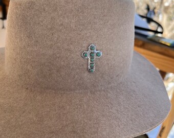 Sterling Silver Cross Hat Pin W/ Genuine Turquoise - Etsy display picture 1