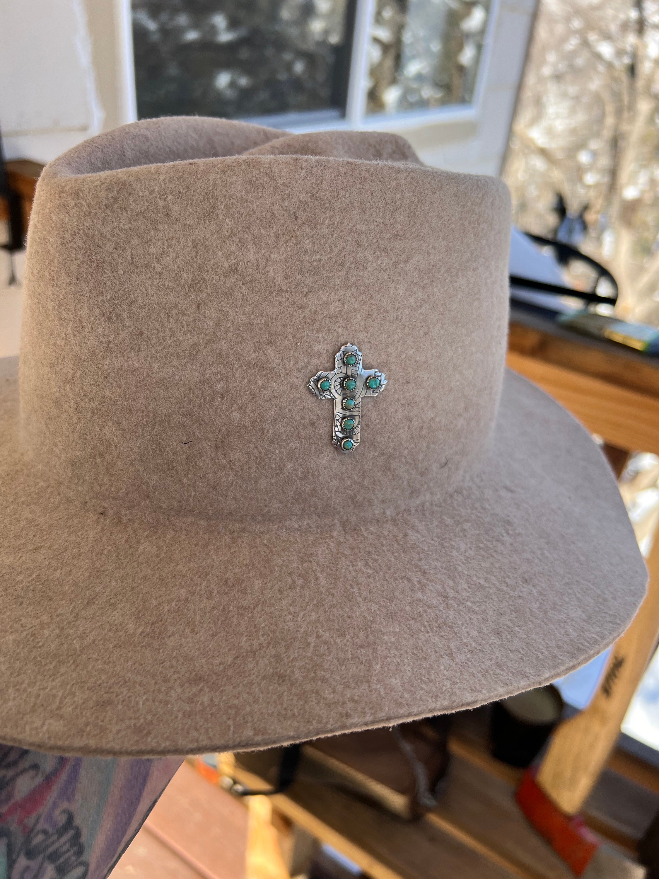 Sterling Silver Cross Hat Pin W/ Genuine Turquoise - Etsy display picture 1
