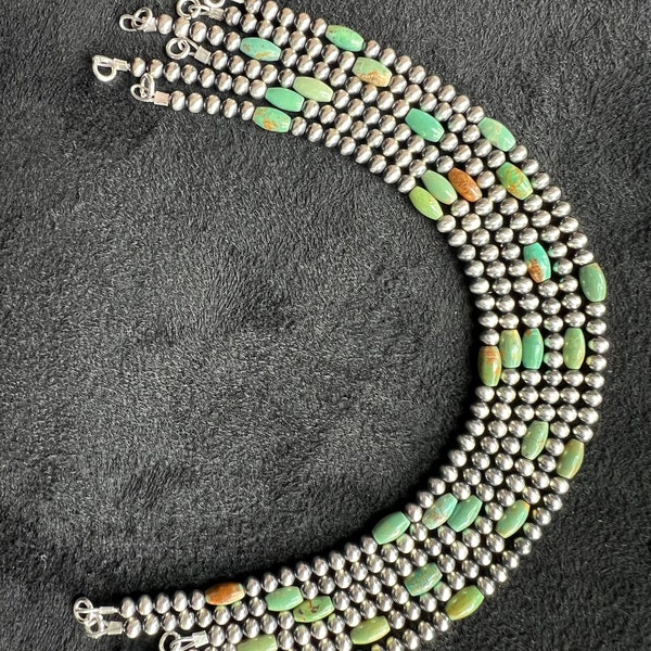 Navajo Pearl Permanent Jewelry Strands W/ Green Turquoise 3mm