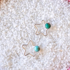 2 Sterling Silver Star W/ 4mm Kingman Turquoise Connectors, Permanent Jewelry Connector, Western Connectors