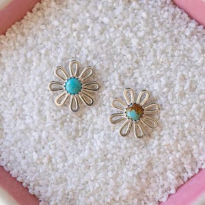 2 Sterling Silver  DAISY W/ 5mm Kingman Turquoise Connectors, Permanent Jewerly