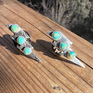 Sterling Silver Lightning Bolt Hat Pin W/ Genuine Turquoise