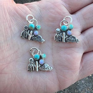 1 Sterling Silver Desert UFO Pendant W/ Kingman Turquoise And  Bello Opals