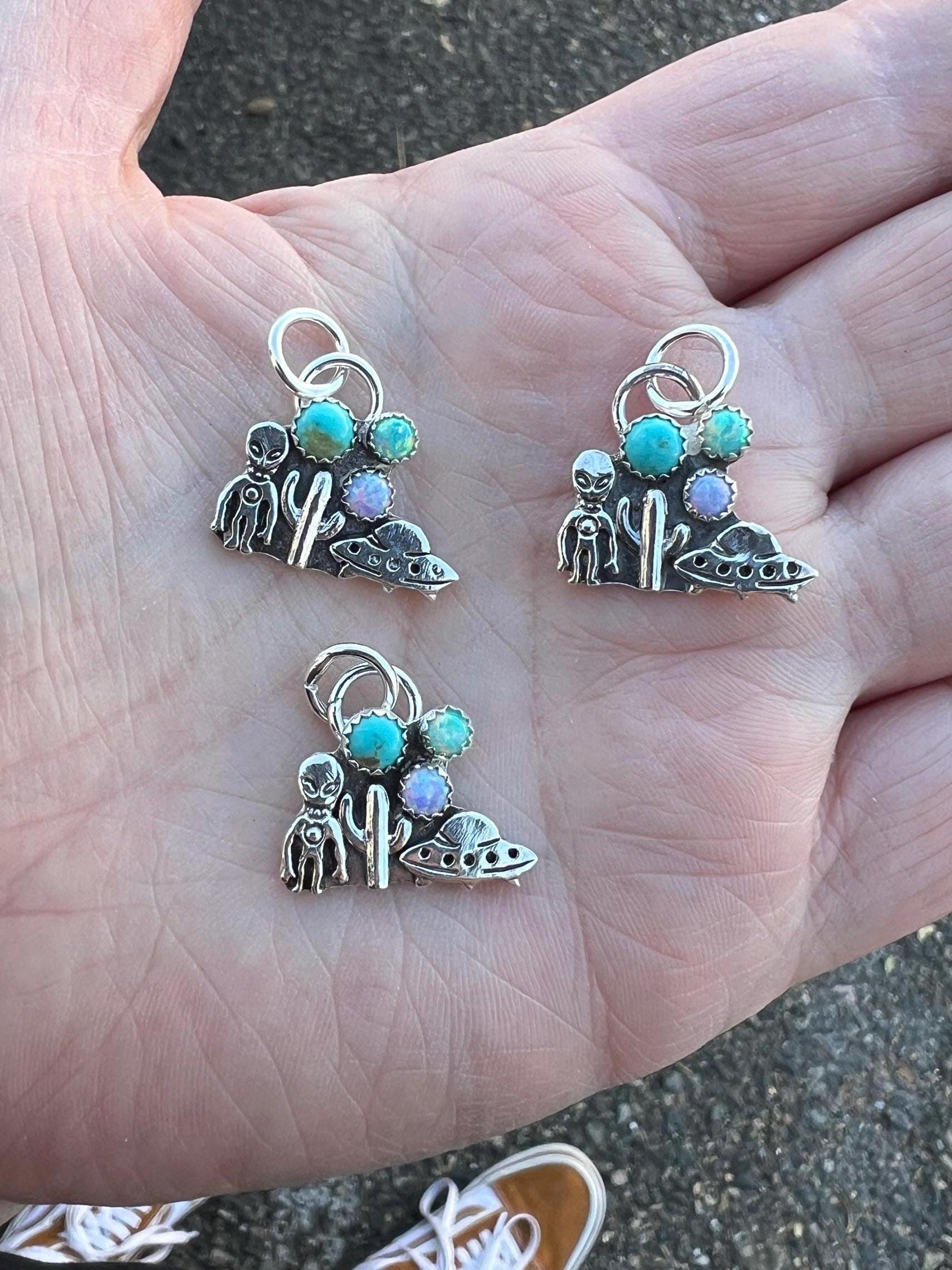 1 Sterling Silver Desert UFO Pendant W/ Kingman Turquoise