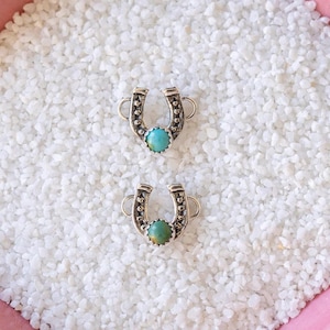 2 Sterling Silver Horseshoe Permanent Jewelry Connectors W/ 4mm Kingman Turquoise, Western Connectors, Permanent Jewelry