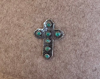 Intricate Silver and Turquoise Cross Hat Pin Intricate Silver And Turquoise Cross Pendant by Emory  main image 4