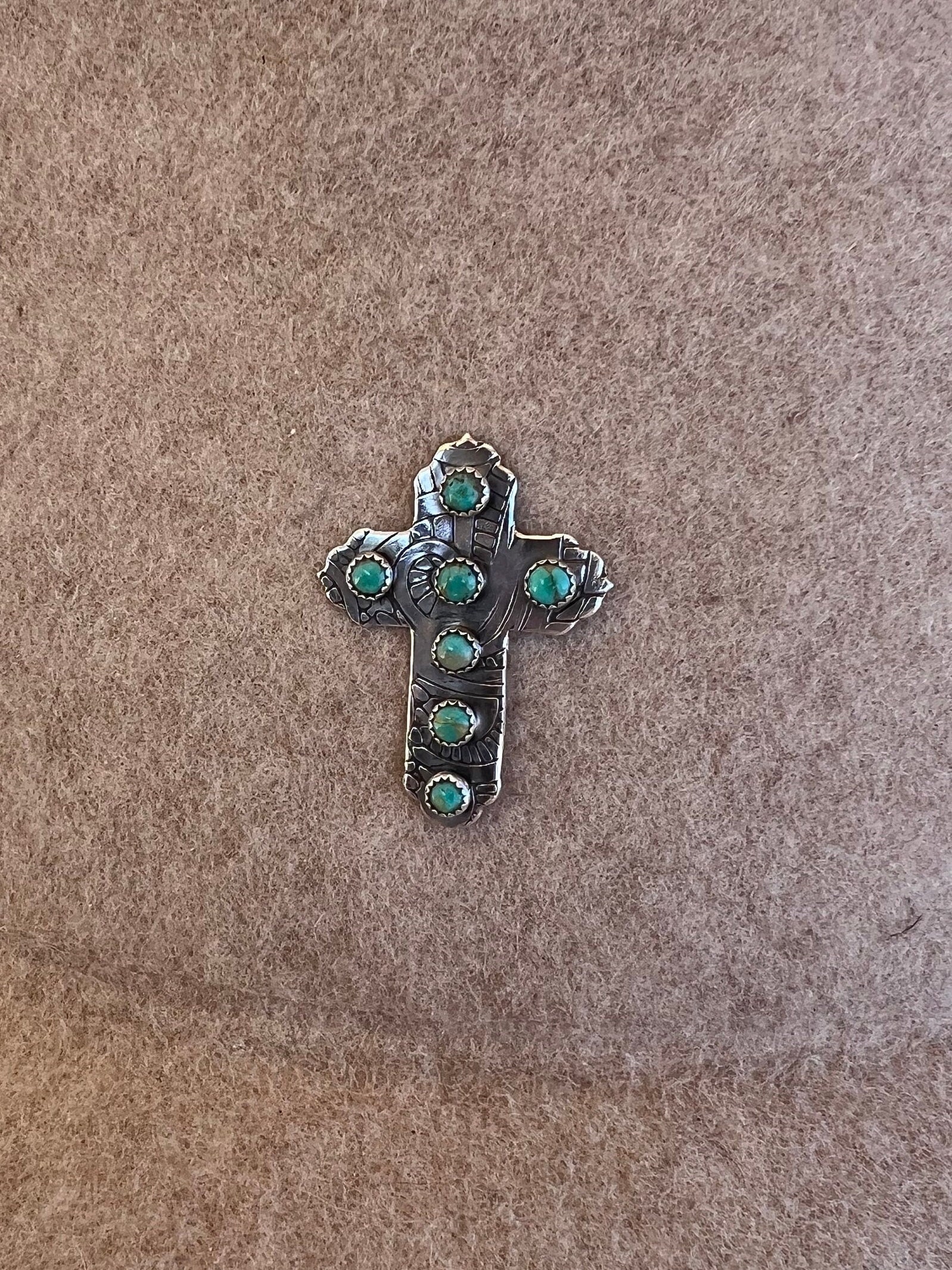 Intricate Silver and Turquoise Cross Hat Pin Intricate Silver And Turquoise Cross Pendant by Emory  main image 2