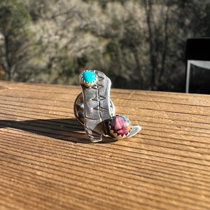 Sterling Silver Cowboy Boot Hat Pin W/ Genuine Turquoise