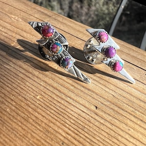 Sterling Silver Lightning Bolt Hat Pin W/ Pink Dahlia and Mohave PurpleTurquoise