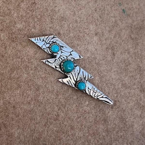 Sterling Silver Lightning Bolt Hat Pin W/ Genuine Turquoise (Large)