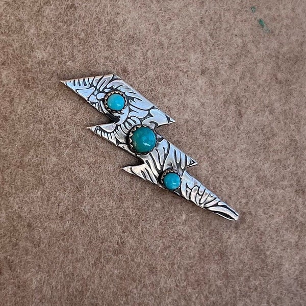 Sterling Silver Lightning Bolt Hat Pin W/ Genuine Turquoise (Large)