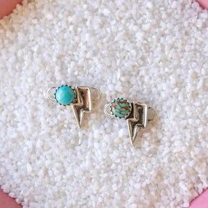 2 Lightning Bolt W Kingman Turquoise Connectors, Sterling Silver, Permanent Jewelry, Western Connectors, Charms
