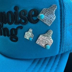 Sterling Silver Cattle Tag Hat Pin W/ Genuine Turquoise