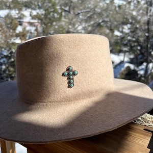 Sterling Silver Cross Hat Pin W/ Genuine Turquoise