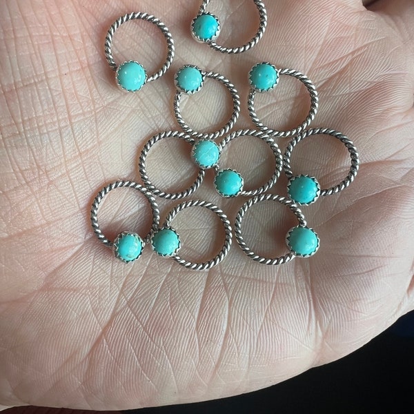 1 Sterling silver braided circle with 5mm Kingman turquoise.