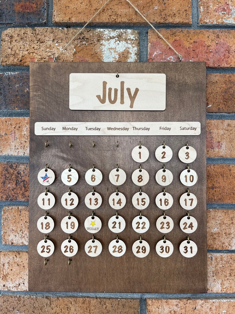 Interchangeable Stained Wooden Calendar With Holiday Chips Etsy