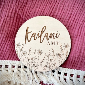 Wild Flower baby name announcement sign| double sided birth announcement| engraved baby name| personalized | baby announcement