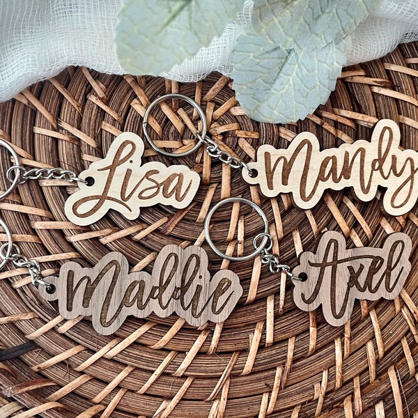 Wooden name keychain wristlet| bridal party gift | wedding favors | keychain | personalized keychain