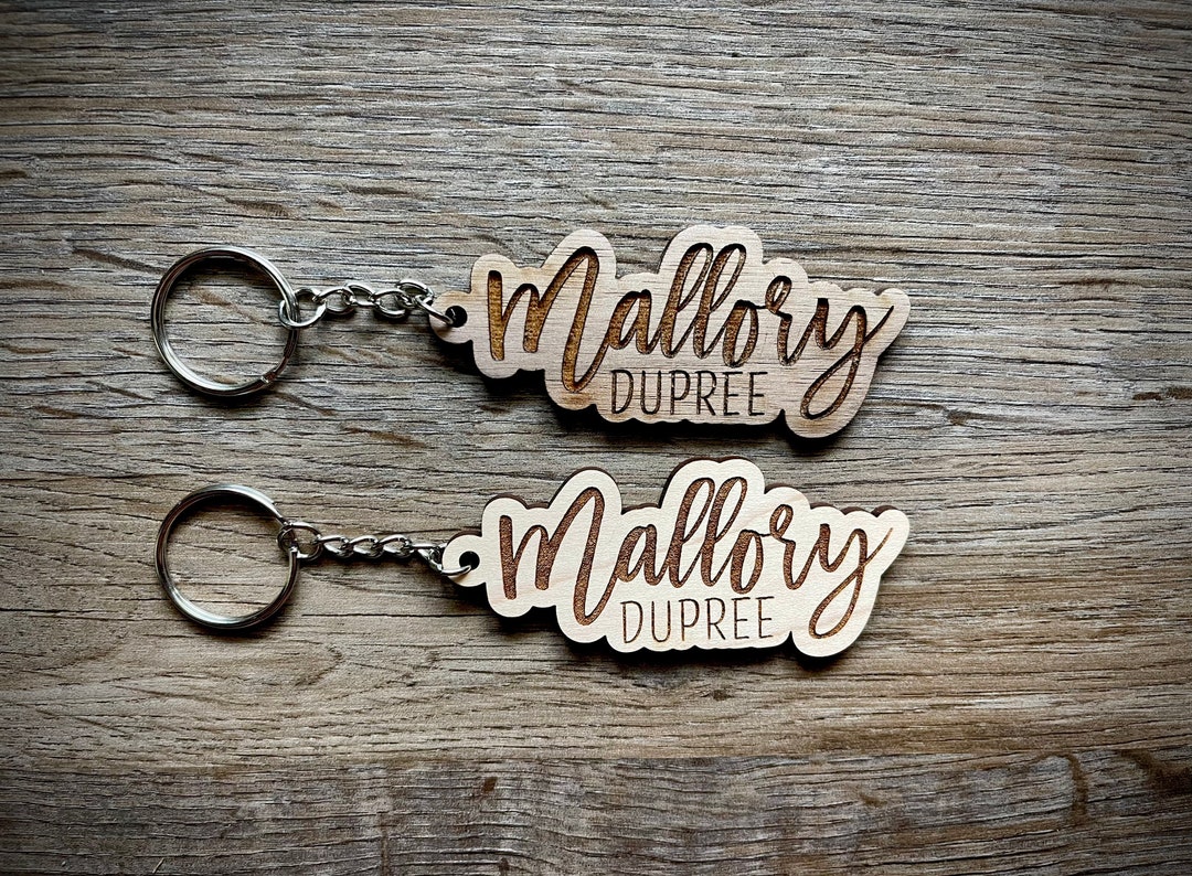 Keychain Cursive Engraved Wooden Name Keychain | Cursive Font, Backpack Tag - Etsy
