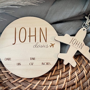 Wooden airplane baby name announcement sign| airplane theme| personalized | hospital prop| baby announcement |Airforce baby