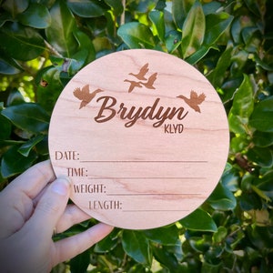 Duck hunting wooden baby name announcement sign|engraved baby name| personalized | hospital prop| baby announcement | baby name plaque |