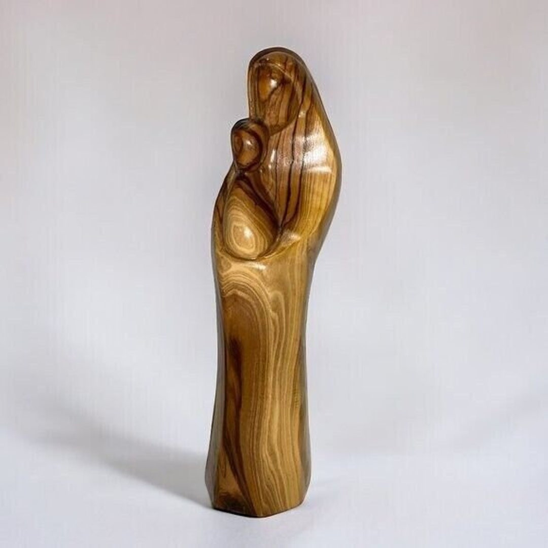 Wooden Religious Figurine Statue Virgin Mary and Baby Jesus Olive Wood ...
