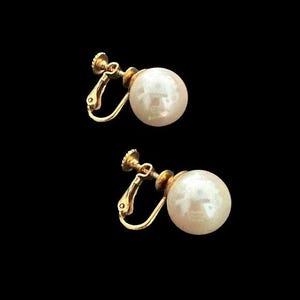 Vintage D&#39;Orlans Gold Tone Screw Back Earrings Large White Faux Pearls