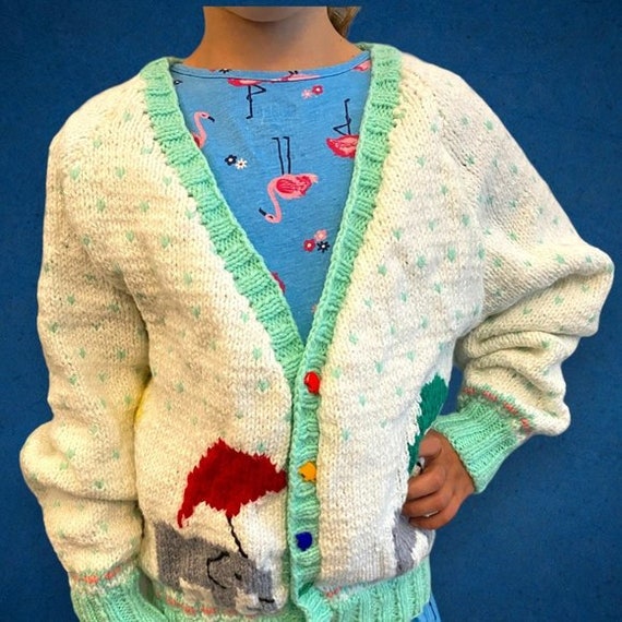 Vintage Handmade Kids Buttoned up Knitted Sweater… - image 1