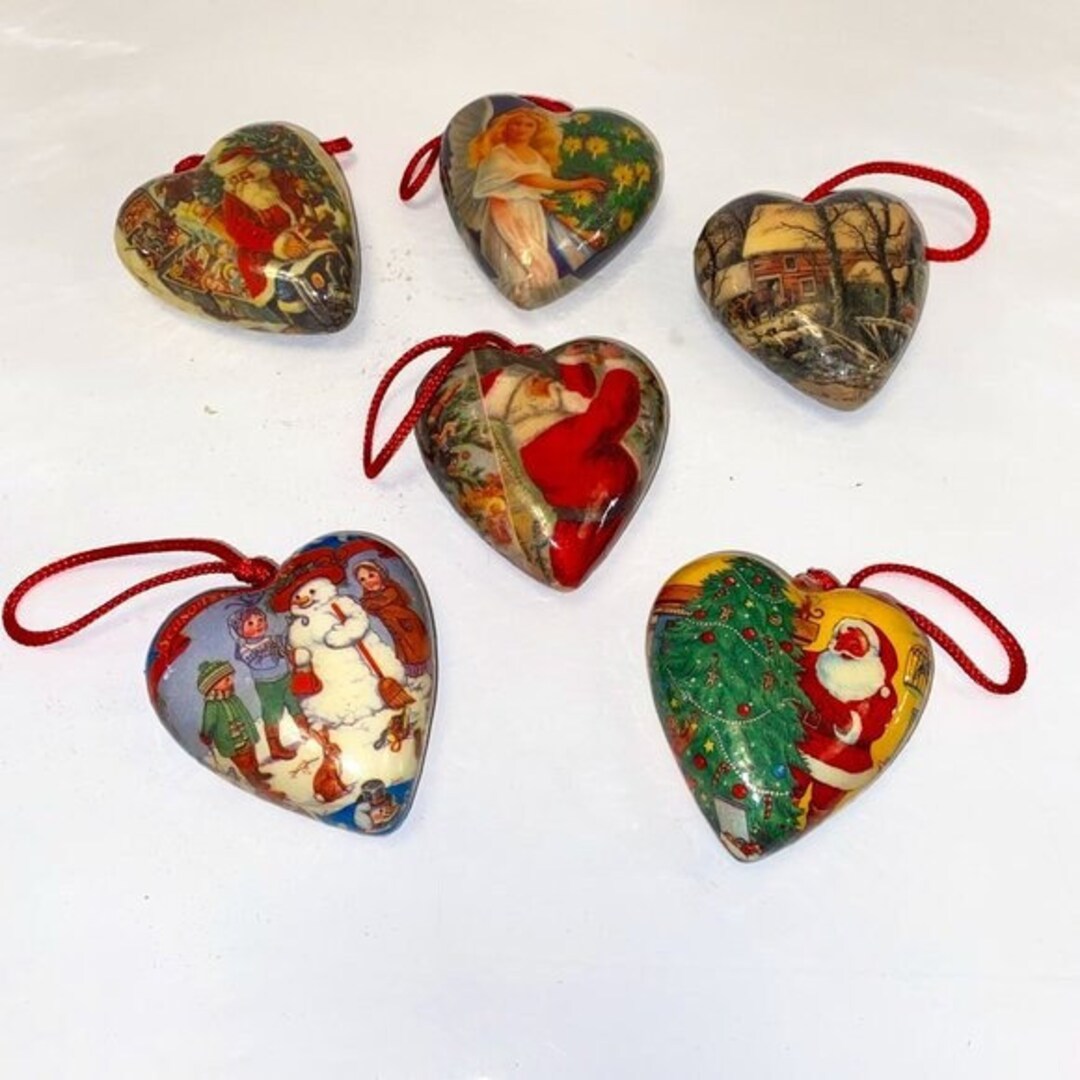 6 Vintage 1990s Paper Mache Heart Shaped Christmas Ornaments - Etsy