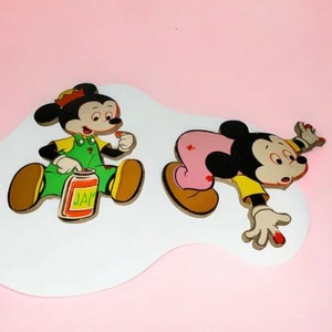 2 Vintage Disney Mickey Mouse Parede de papelão grosso Placa de partículas Decoração de berçário de bebê