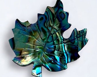 Vintage Abalone Shell Overlay Brooch Pin Maple Leaf Canada Blue Green Jewelry