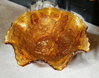 ヴィンテージ 透明 マリーゴールド オレンジ アンバー ガラス プレス