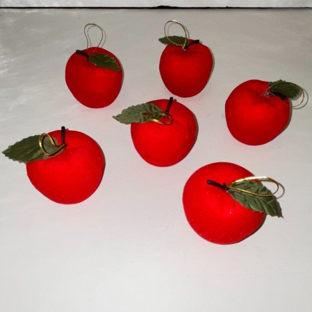 6 Vintage Flocked Red Apples Christmas Tree Ornaments Vintage Etsy