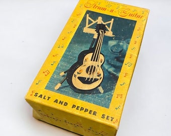 Vintage Collectible Strum a Guitar Salt and Pepper Shakers Empty Cardboard Box by Starke, Collectible Vintage Box