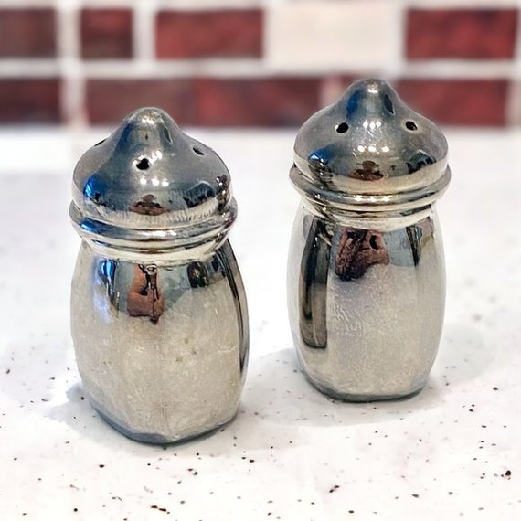 Set of 2 Vintage War Lead 1940s Silver Plated Mini Salt and Pepper