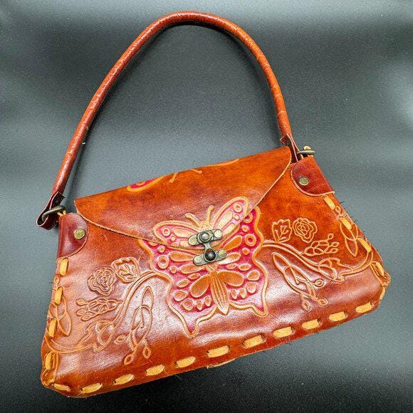 Sac Hippie En Cuir Marron Vintage – Style Navajo, Belle Patine Et Usure Charmante