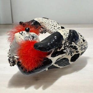RARE Vintage Paper Mache Clown Signed by Artist Carlos Fernandez Mexico, Black and White Acrobat Clown, Circus Collectibles