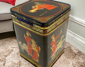 Vintage Tin Box MacFarlane Lang Biscuits Scotland Asian Black Gold Red Collectible