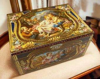 Rare Vintage Tin Antique Casket French Snuff Box Renaissance Collectible Kemps Chocolates