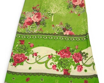 Lenzuolo piatto floreale vintage fatto a mano per letto singolo, 87 x 76 pollici, verde e rosa, unico.