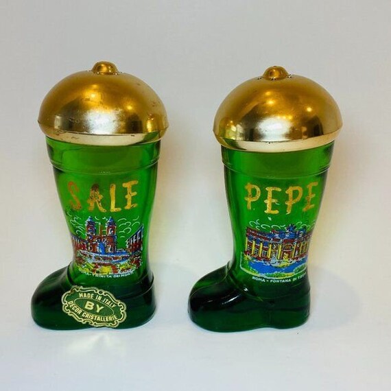 Vintage Green Glass Boots Salt & Pepper Shakers Italy Etsy