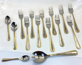 Wexford Stainless Steel Flatware Cutlery incomplete set Forks and Spoons, 15 pcs Silver tone Gold Tone Flatware *read*